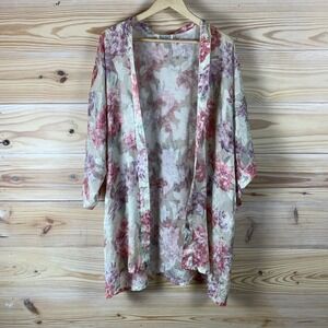 Vintage Lucie Ann II Robe Short Pink Floral Semi Sheer Cottage 70s